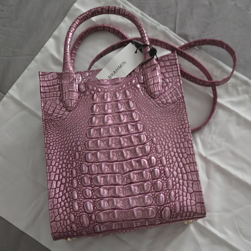 Brahmin Pink Croc-Embossed Tote Bag